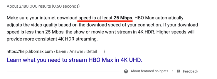 minimum internet speed for HBO Max